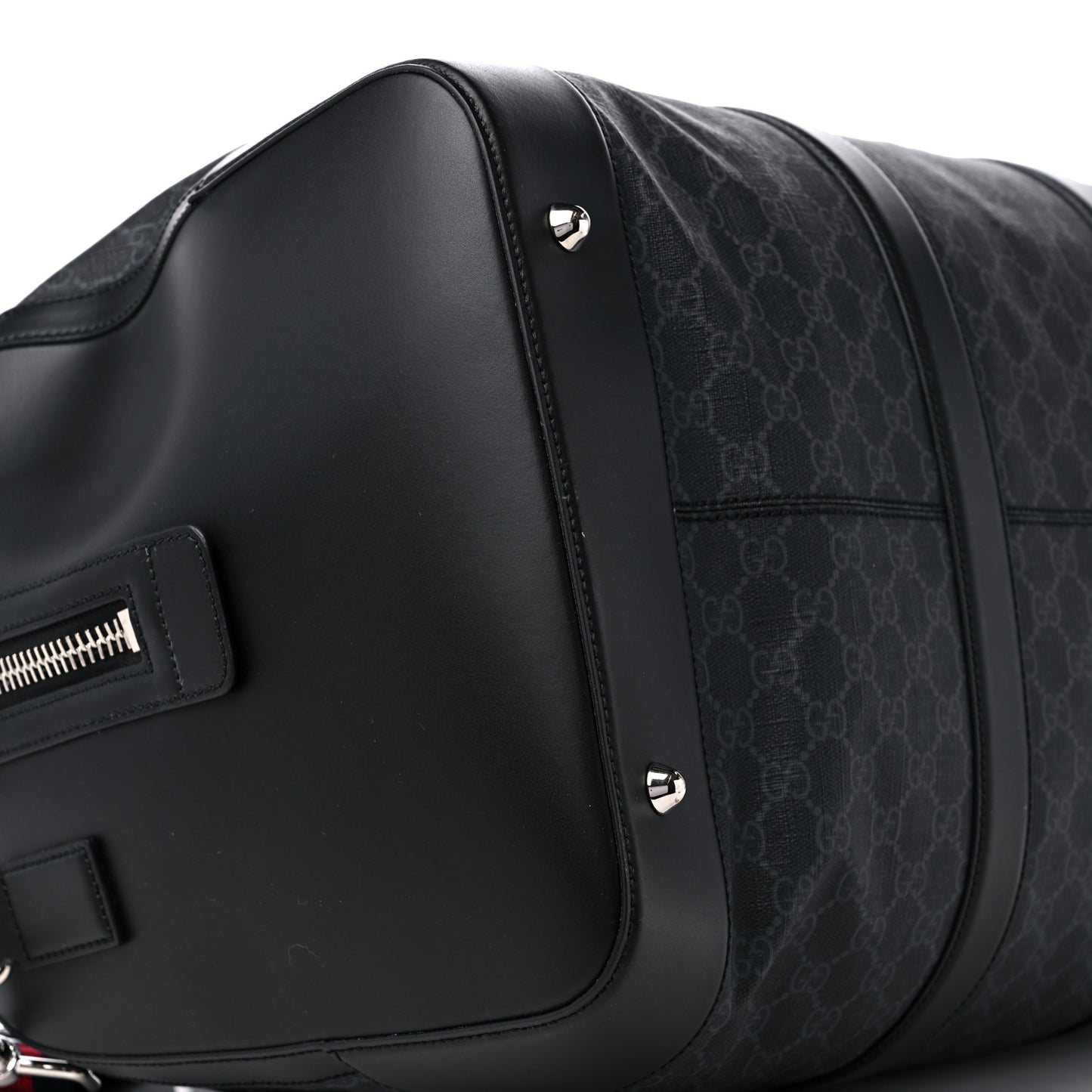 Soft GG Supreme Monogram Appia Calfskin Web Large Carry On Duffle Bag Black Grey