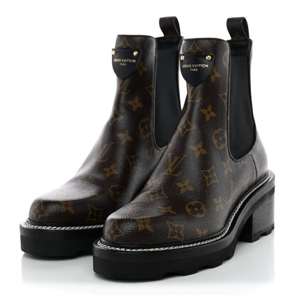 Louis Vuitton Patent Monogram LV Beaubourg Ankle Boots 38.5 Black 3 of 9