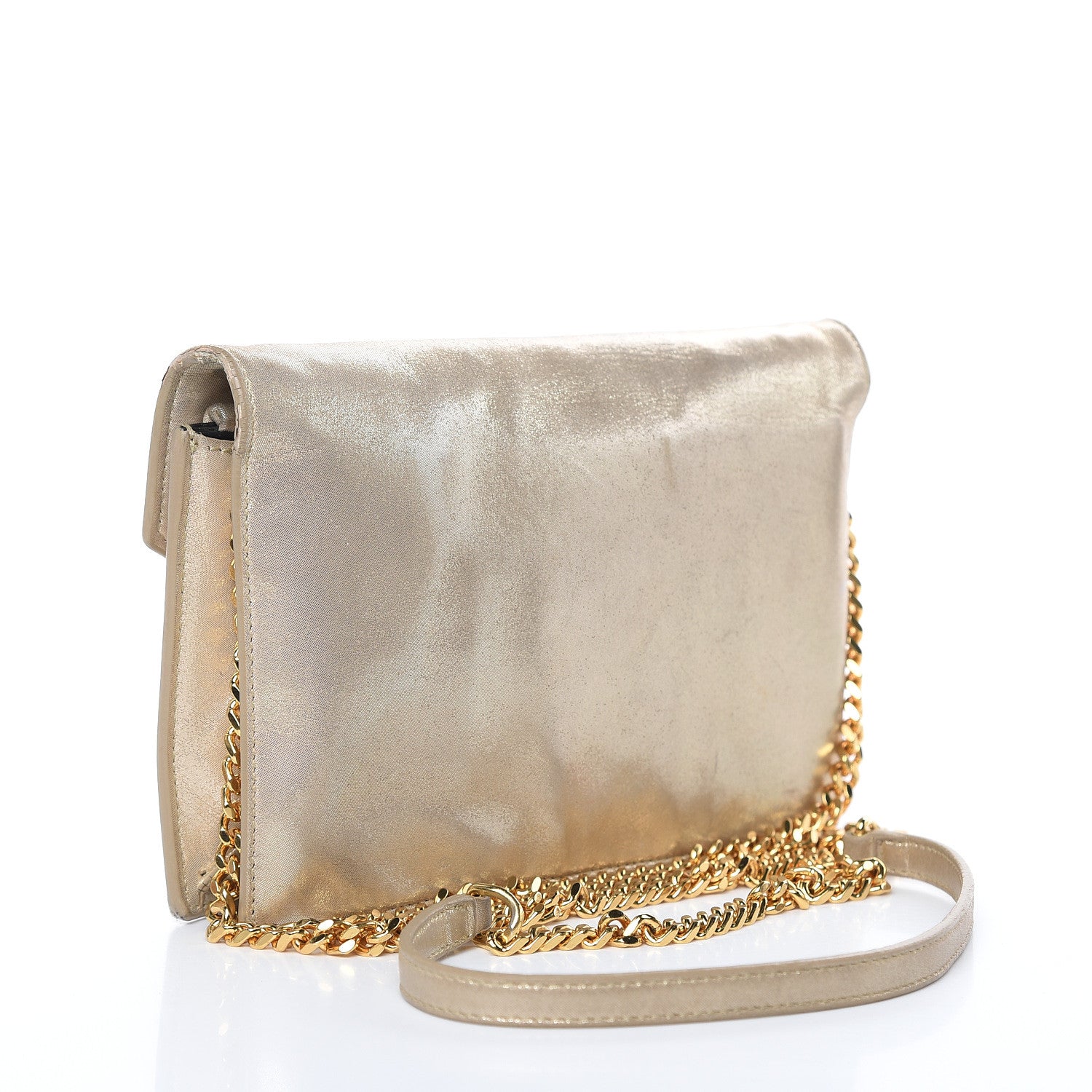 Saint Laurent Metallic Fabric Monogram Envelope Chain Wallet Champagne 3 of 17