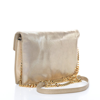 Saint Laurent Metallic Fabric Monogram Envelope Chain Wallet Champagne 3 of 17