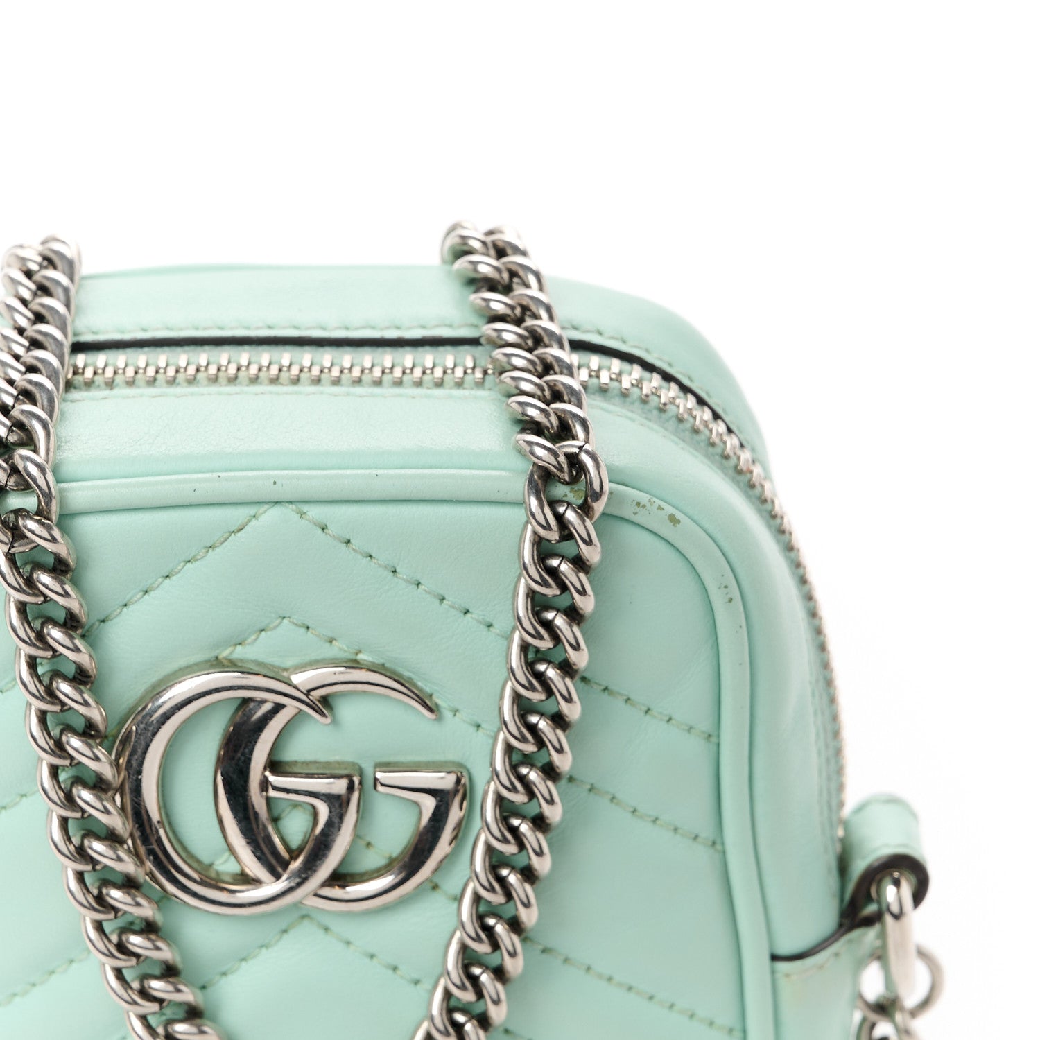 Gucci Calfskin Matelasse Mini GG Marmont Crossbody Bag Water Green 11 of 11