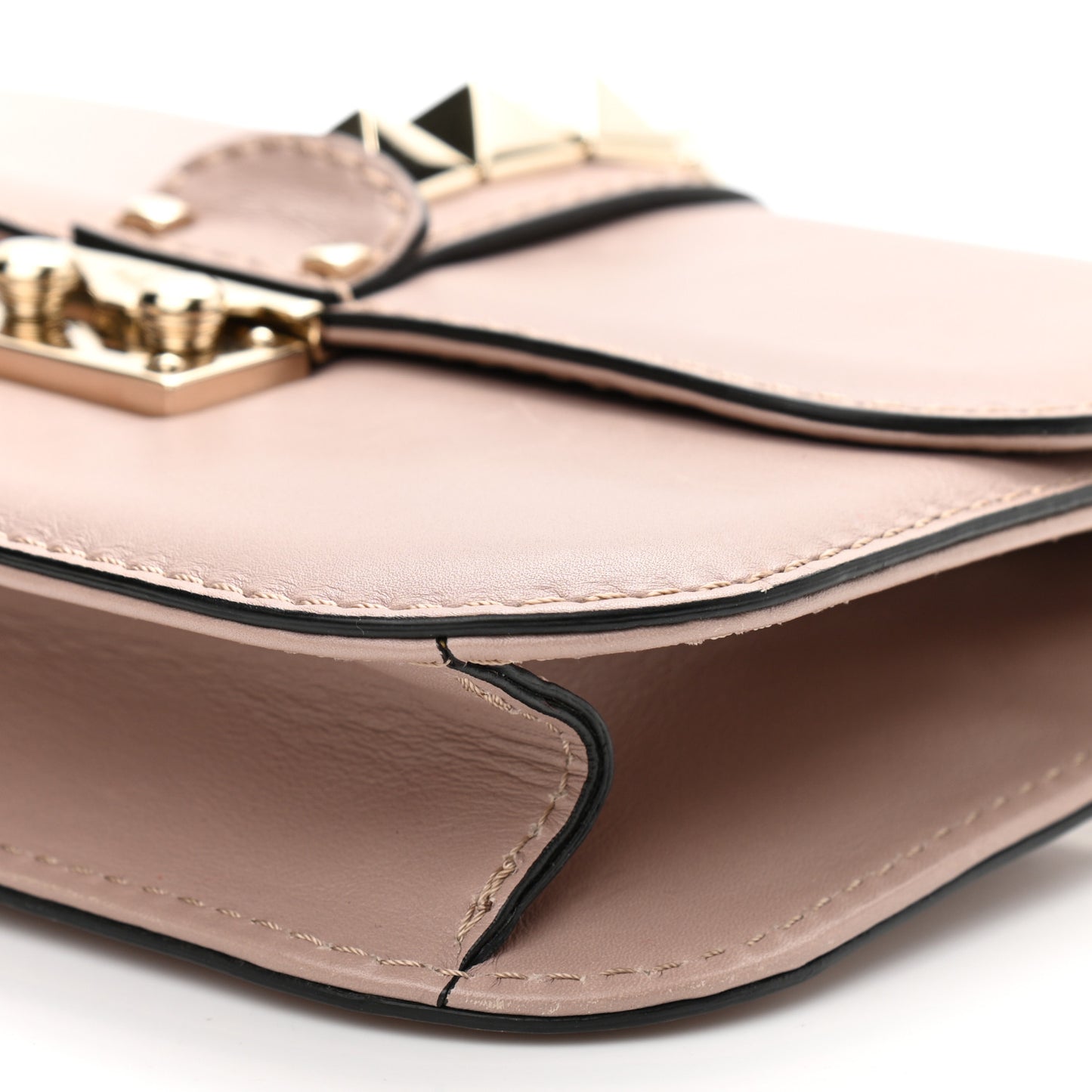 Vitello Small Glam Lock Rockstud Flap Poudre