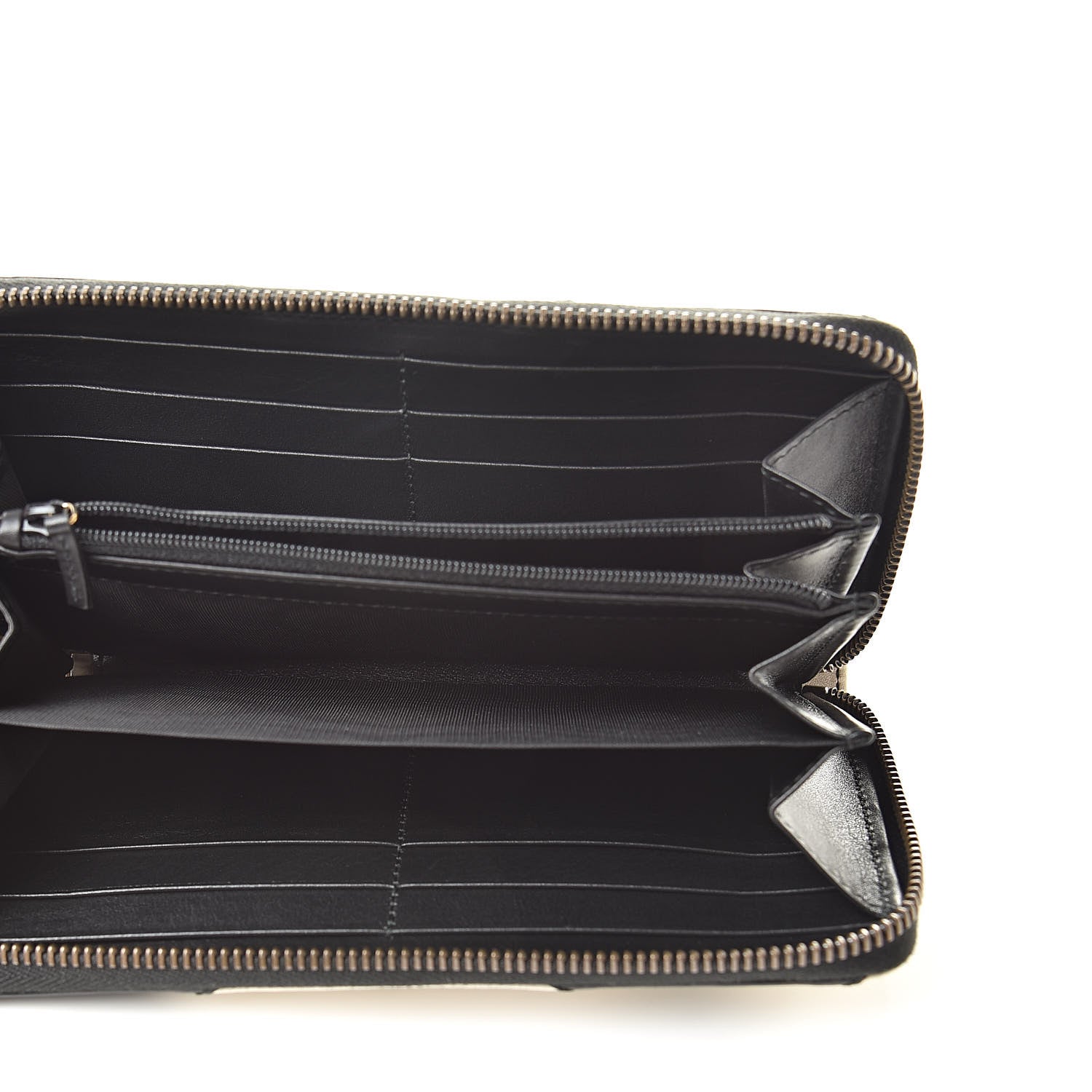 Gucci Calfskin Matelasse GG Marmont Zip Around Wallet Black White 5 of 8