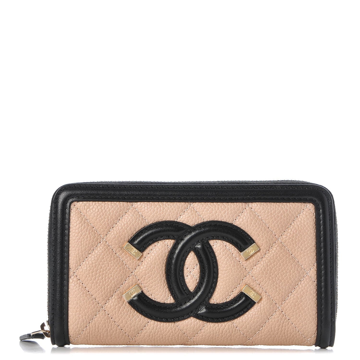 Chanel Caviar Quilted Small Filigree Zip Around Wallet Beige Black 1 of 9