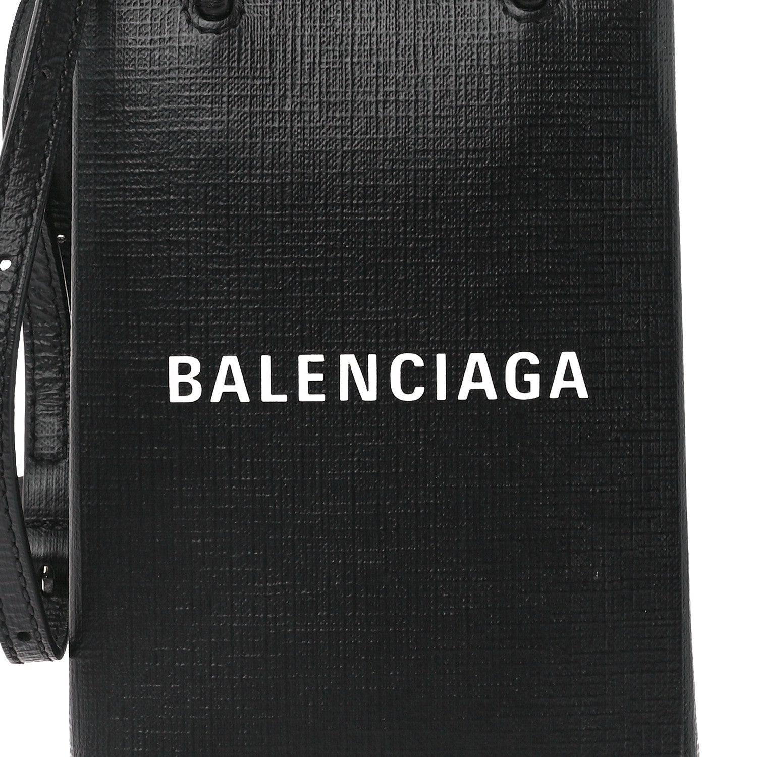 Balenciaga Squared Calfskin Logo Shopping Phone Holder Bag Black 7 of 9
