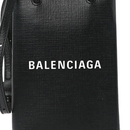 Balenciaga Squared Calfskin Logo Shopping Phone Holder Bag Black 7 of 9
