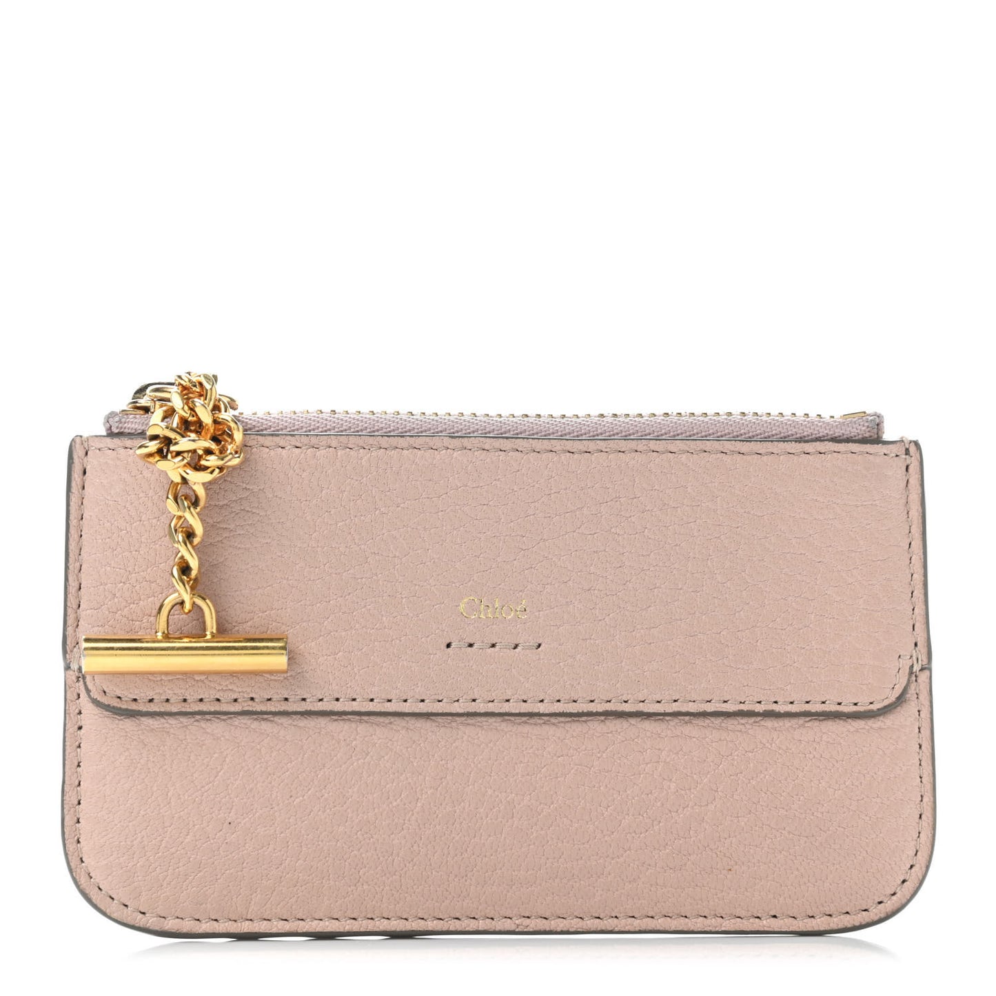 Grained Calfskin Drew Card Holder Cement Pink