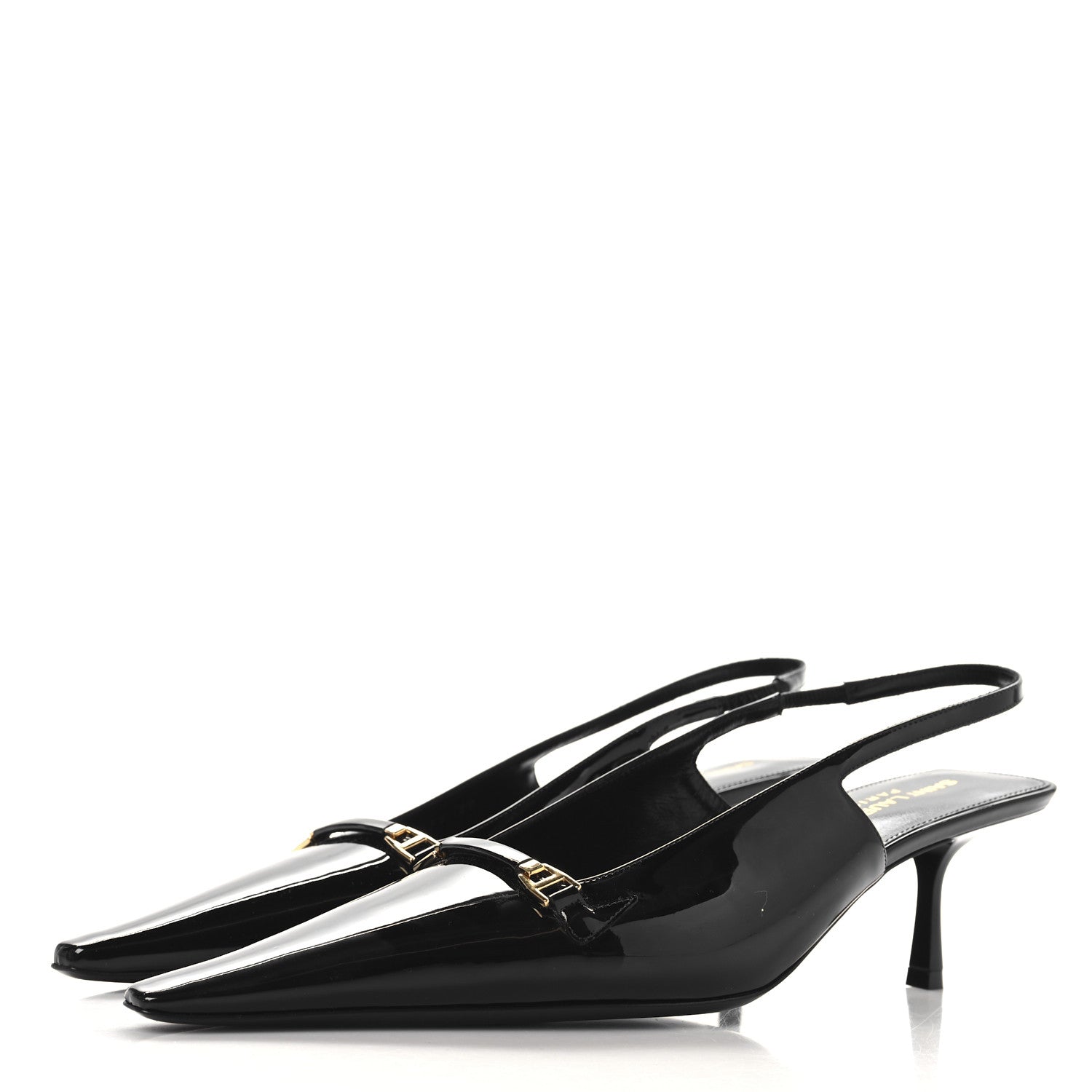 Saint Laurent Patent Bade Slingback Pumps 39 Black 4 of 9