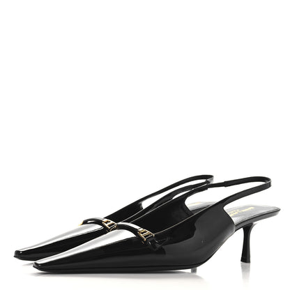 Saint Laurent Patent Bade Slingback Pumps 39 Black 4 of 9