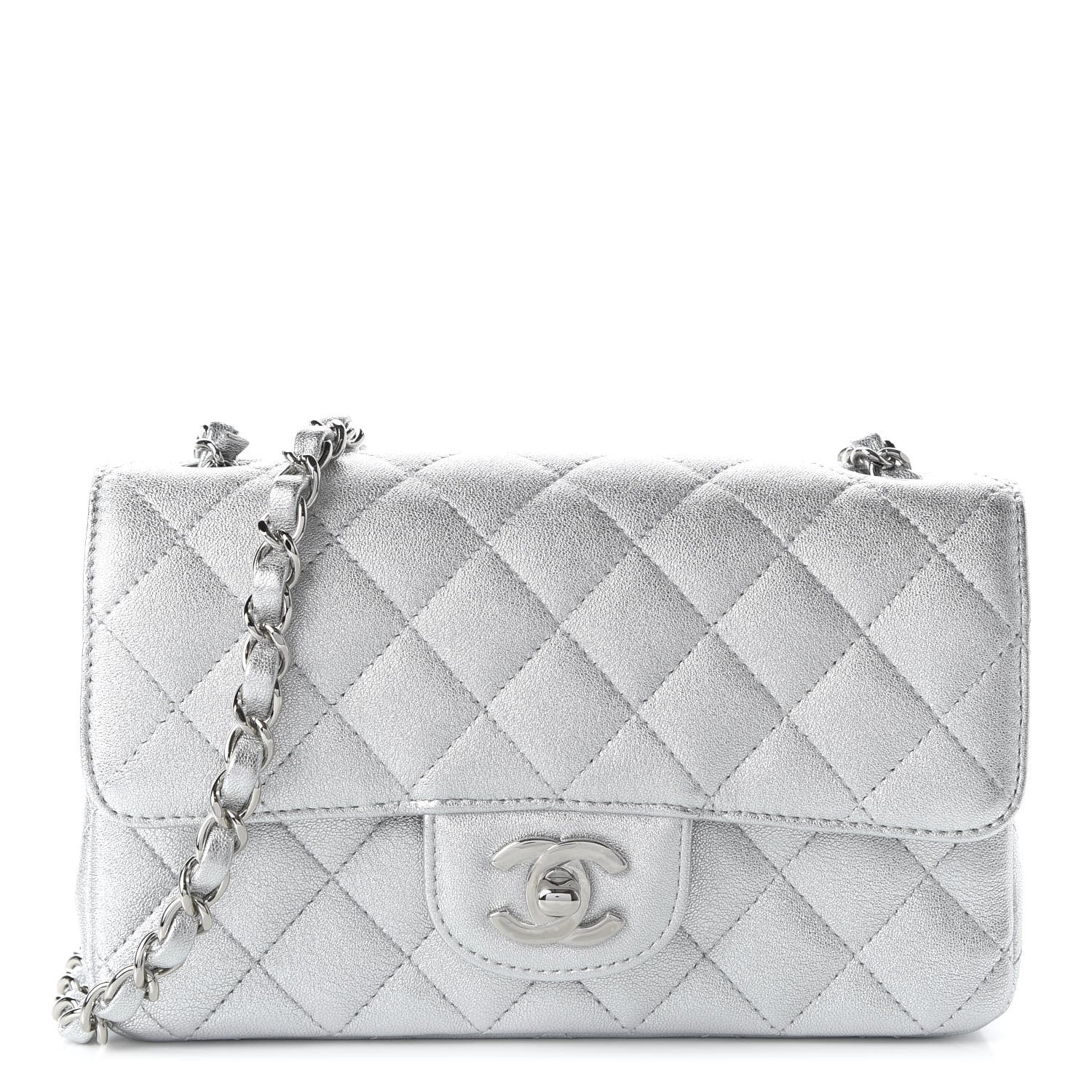 Chanel Metallic Lambskin Quilted Mini Rectangular Flap Silver 1 of 10