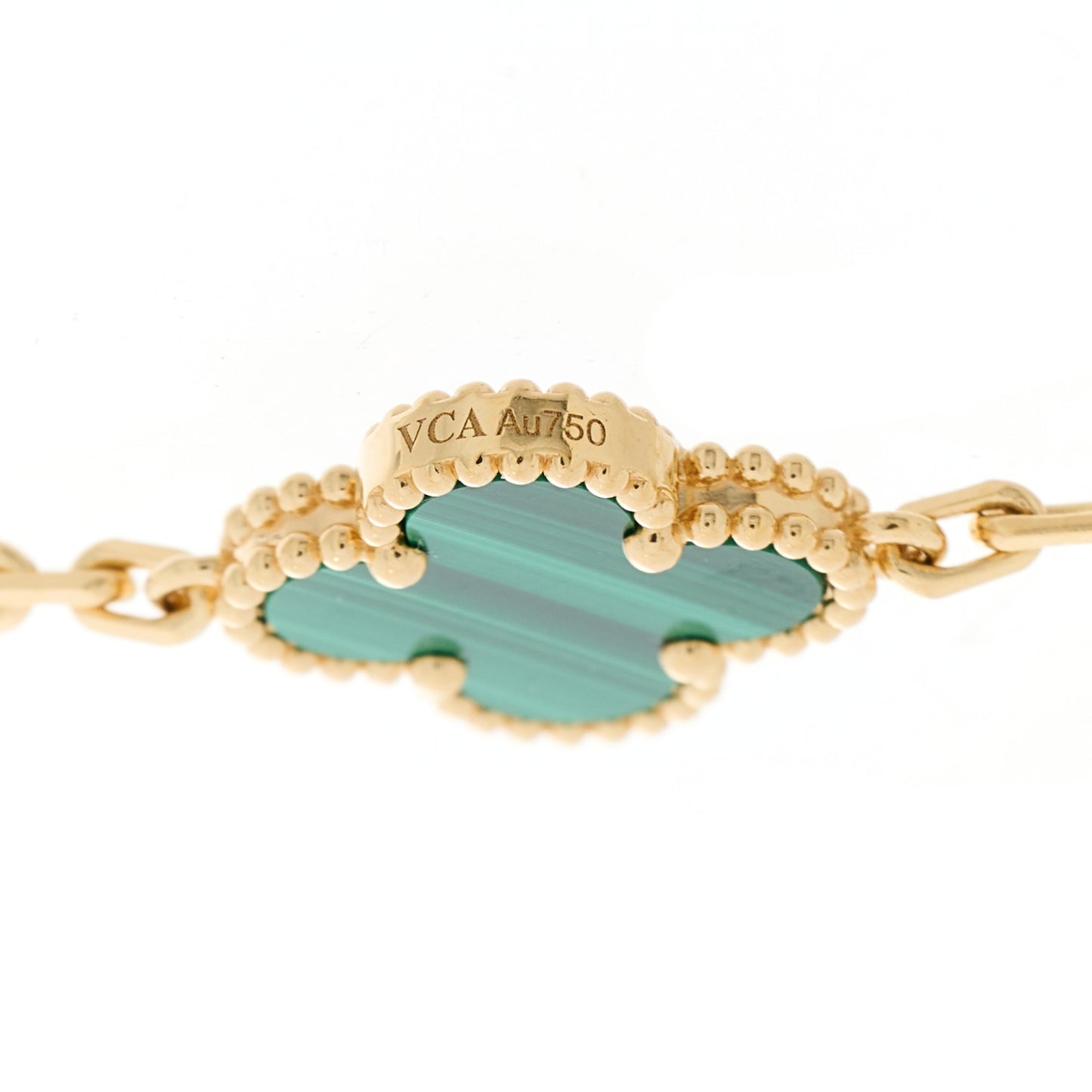 18K Yellow Gold Malachite 5 Motifs Vintage Alhambra Bracelet
