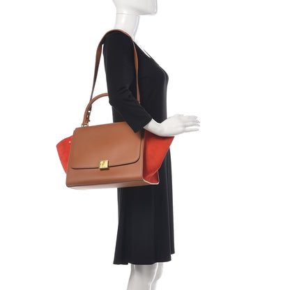 Celine Natural Calfskin Suede Medium Bi-Color Trapeze Tan 2 of 9
