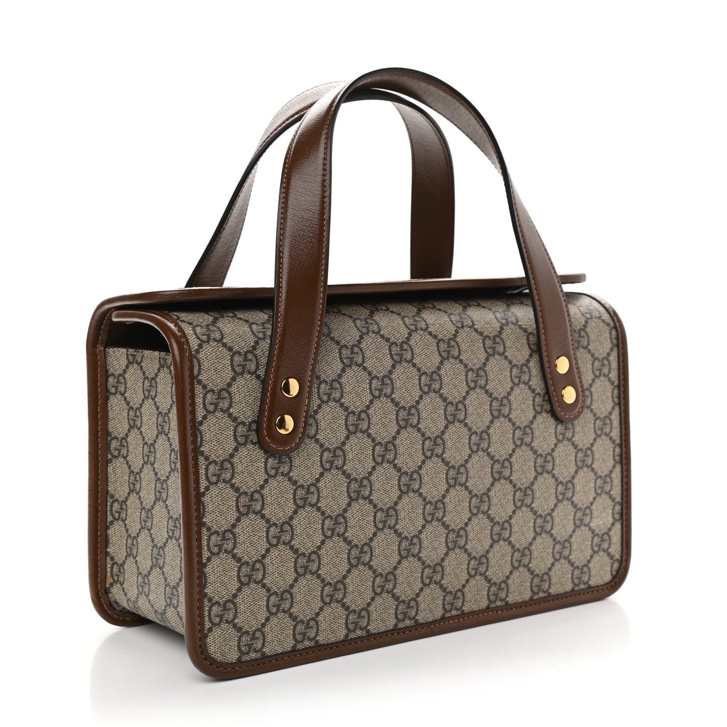 GG Supreme Monogram Small Horsebit 1955 Foldover Top Handle Bag Beige Brown Sugar
