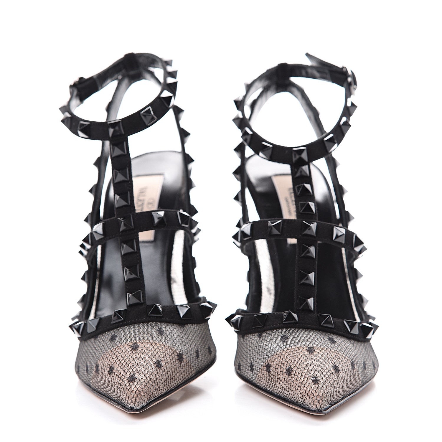 Valentino Garavani Mesh Point d'Esprit Suede Rockstud Ankle Strap 100mm Pumps 36 Black 2 of 9