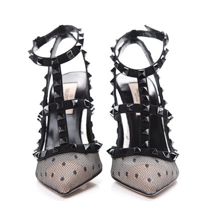 Valentino Garavani Mesh Point d'Esprit Suede Rockstud Ankle Strap 100mm Pumps 36 Black 2 of 9