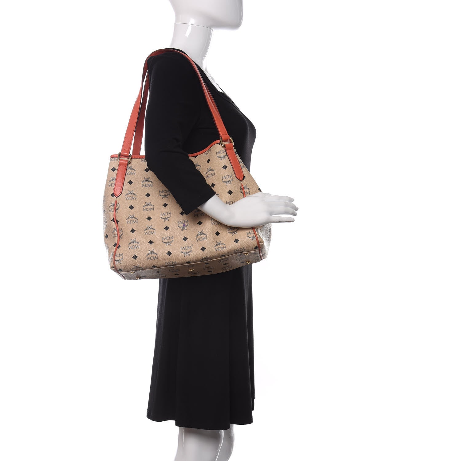 MCM Visetos Shopping Tote Beige Orange 2 of 13