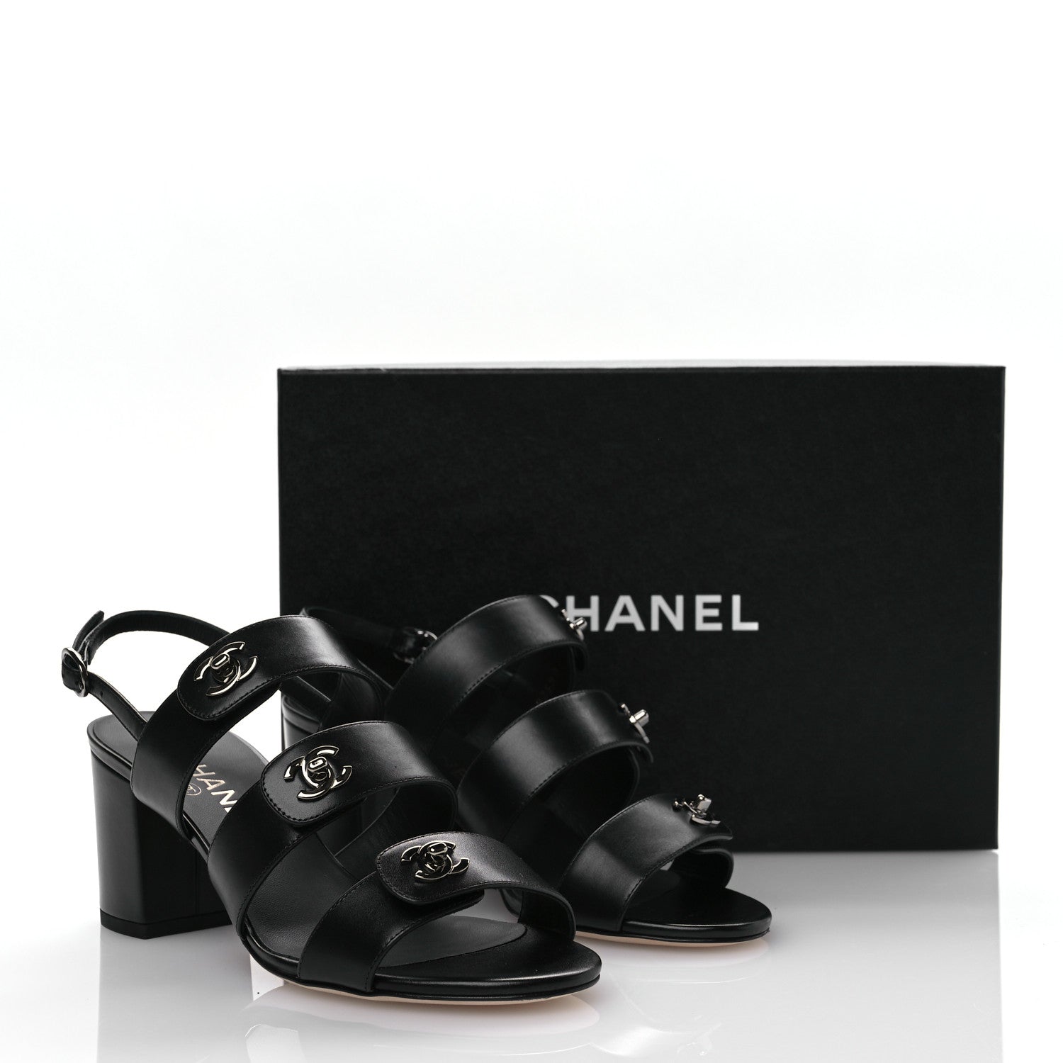 Chanel Calfskin CC Turnlock Sandals 38 Black 10 of 10
