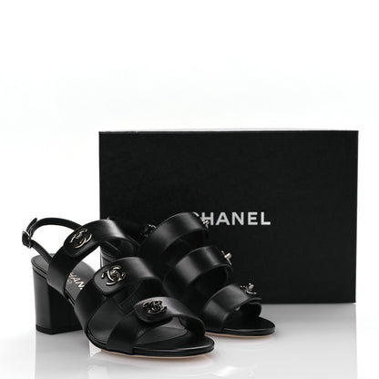 Chanel Calfskin CC Turnlock Sandals 38 Black 10 of 10