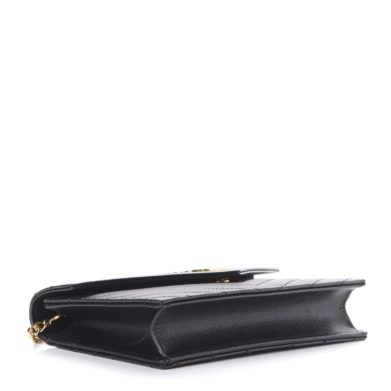 Saint Laurent Grain De Poudre Matelasse Chevron Monogram Envelope Chain Wallet Black 4 of 9