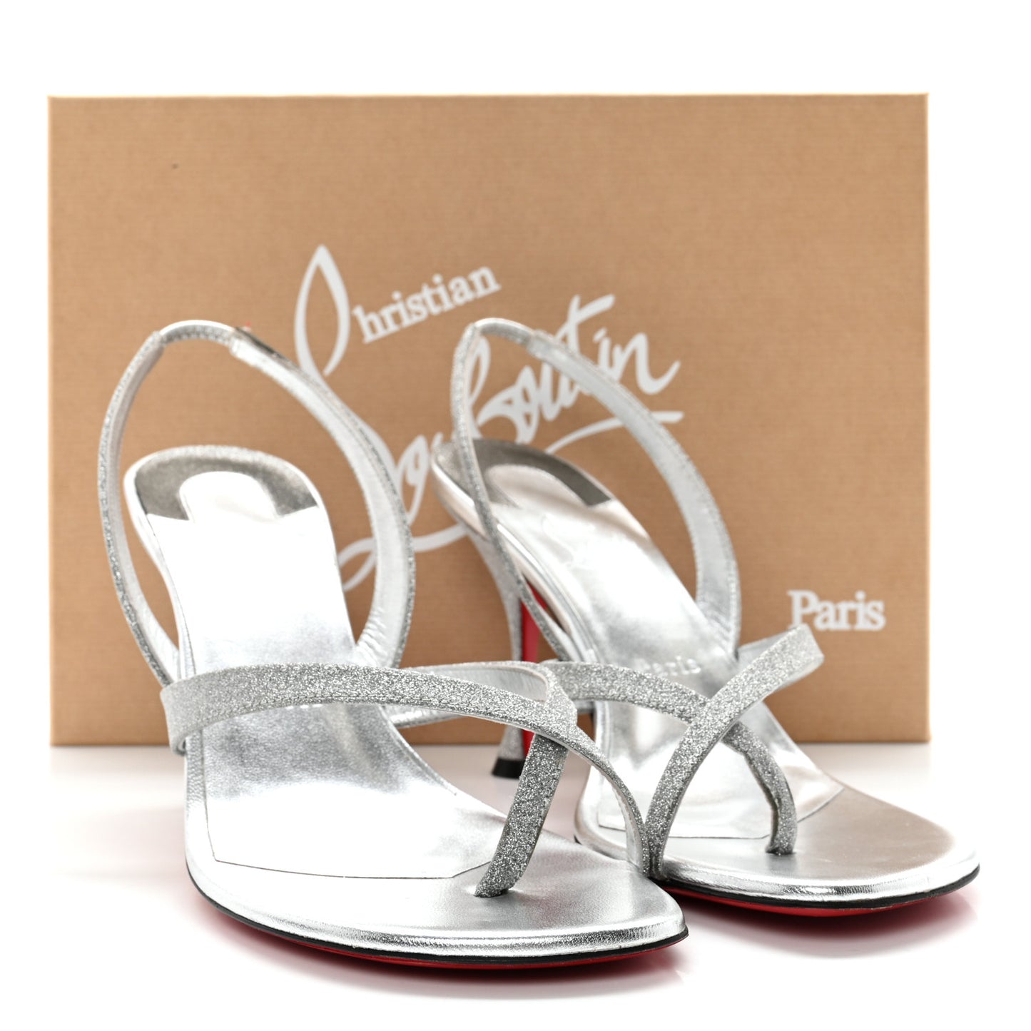 Glitter Calfskin Taralita 85 Thong Sandals 40 Silver