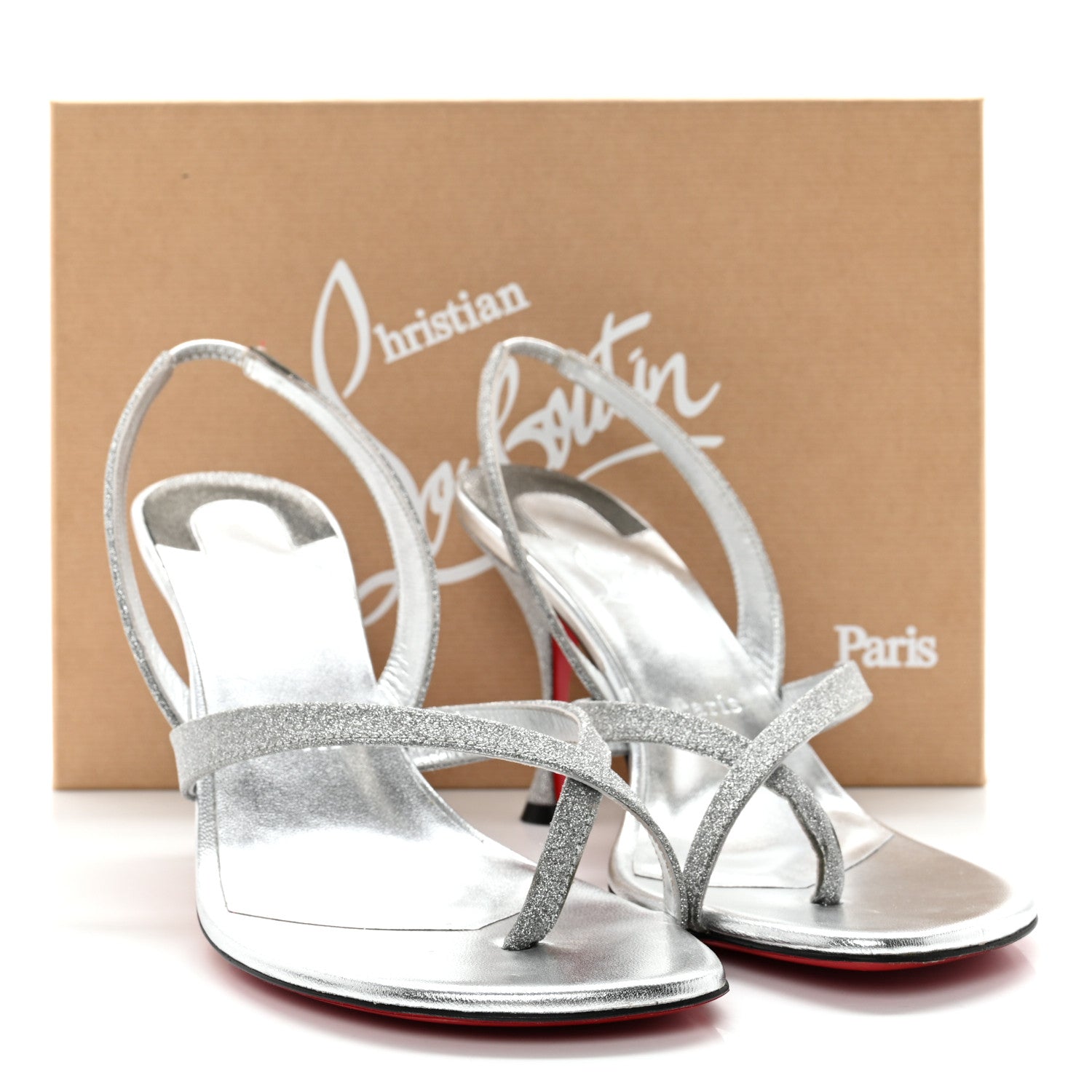 Christian Louboutin Glitter Calfskin Taralita 85 Thong Sandals 40 Silver 12 of 12