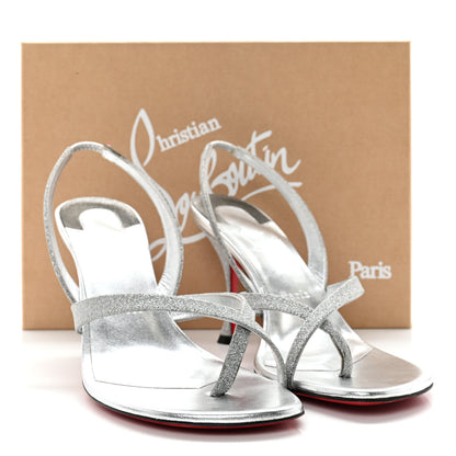 Christian Louboutin Glitter Calfskin Taralita 85 Thong Sandals 40 Silver 12 of 12