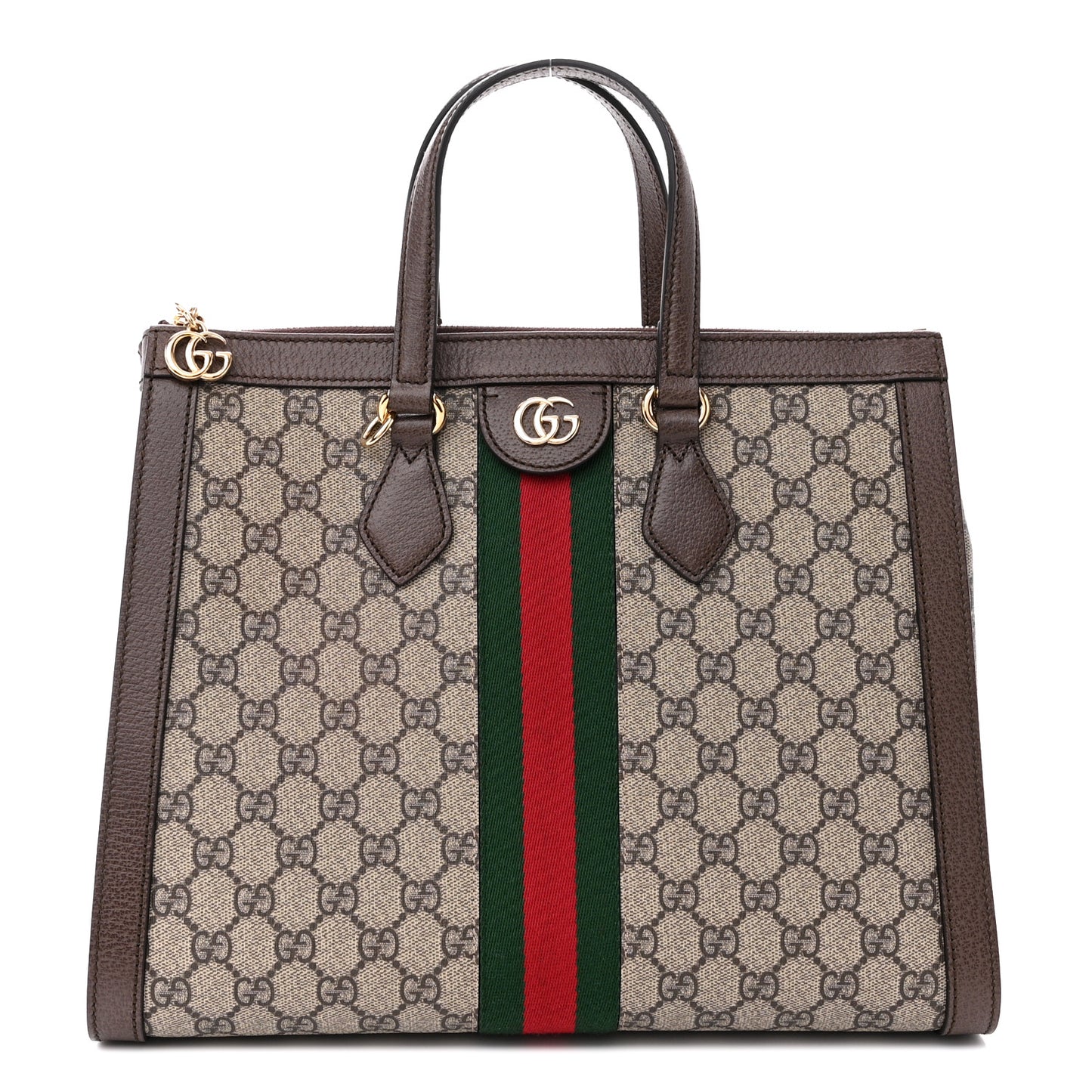 GG Supreme Monogram Web Medium Ophidia Tote Bag Brown