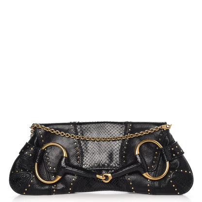 Gucci Python Studded Horsebit Chain Clutch Black 1 of 9