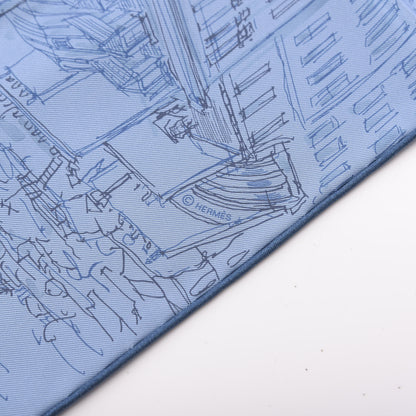 Hermes Silk Un Jardin Sur Le Toit Pocket Square Bleu Azur Bleu Jean 4 of 5