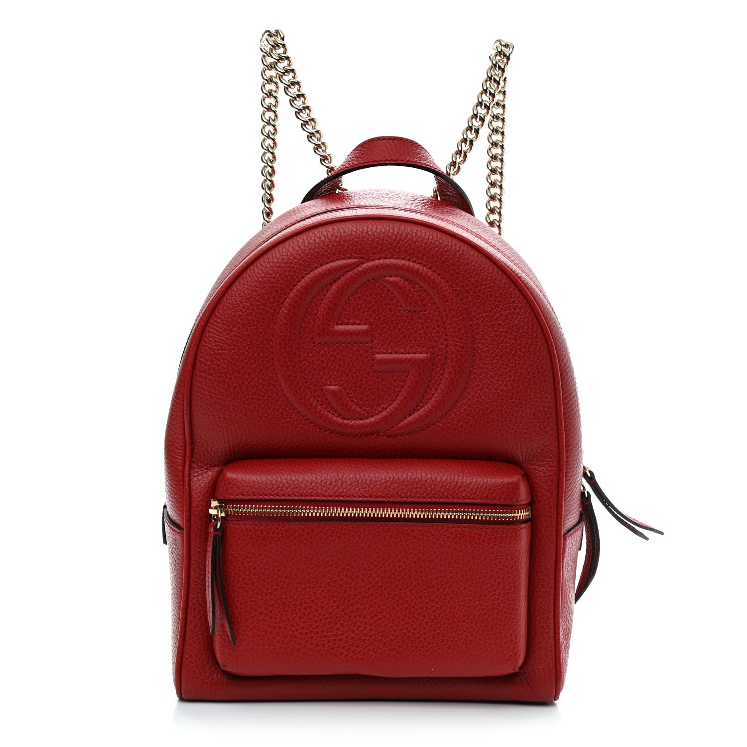 Gucci Pebbled Calfskin Soho Chain Backpack Hibiscus Red 1 of 9