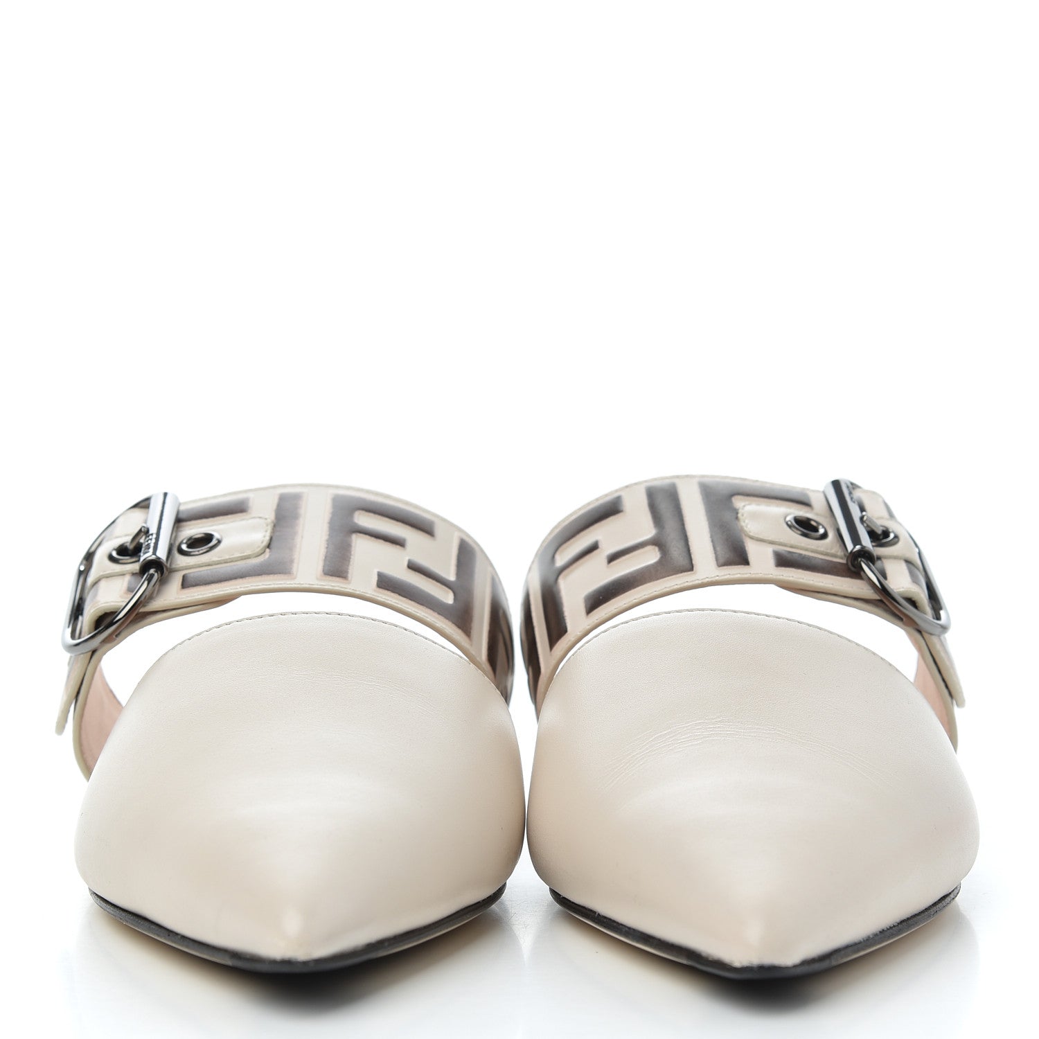 Fendi Vitello FF Embossed Buckle Flat Mules 38 Camelia Moresco 2 of 11