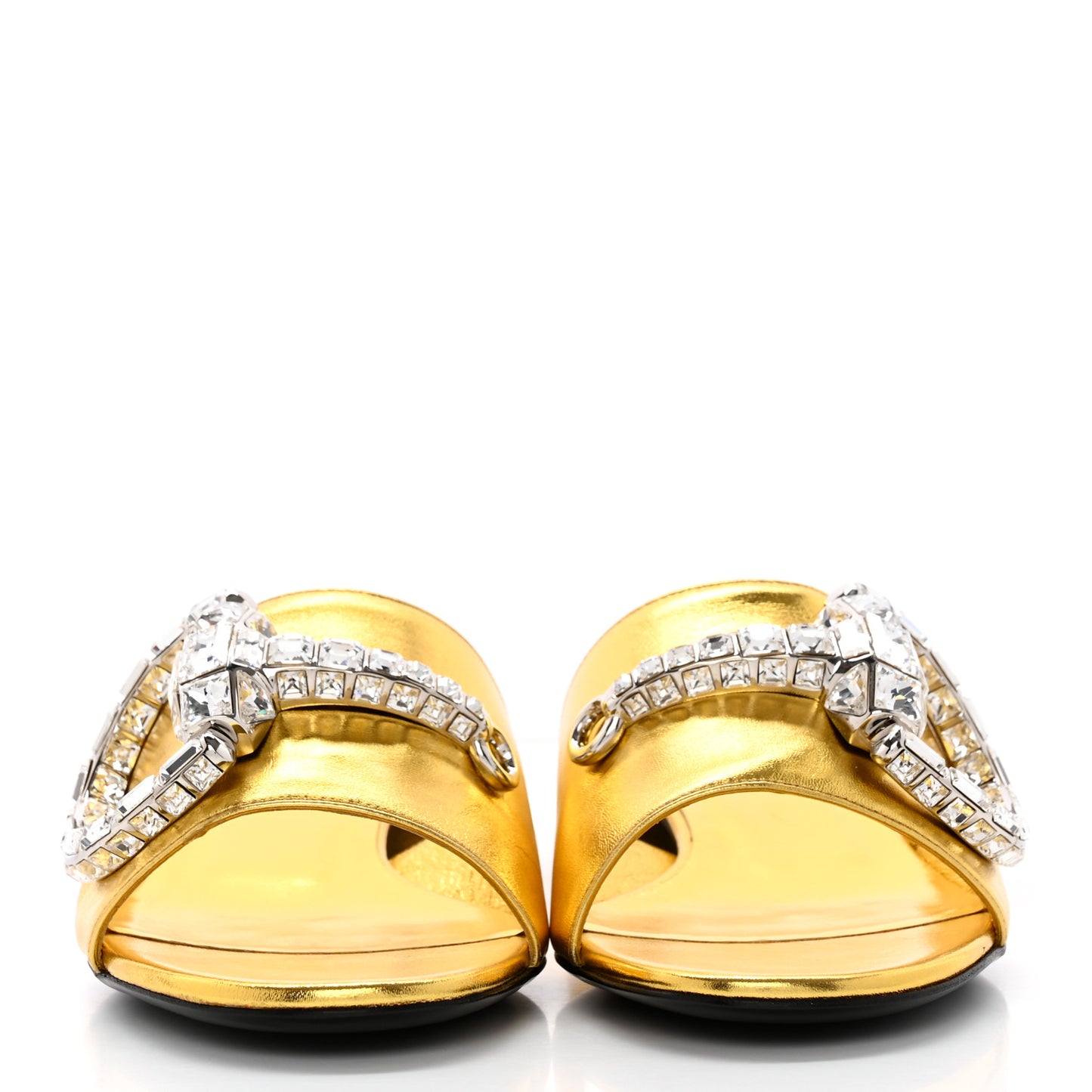 Suede Crystal Maxine Horsebit Slide Sandals 37 Gold