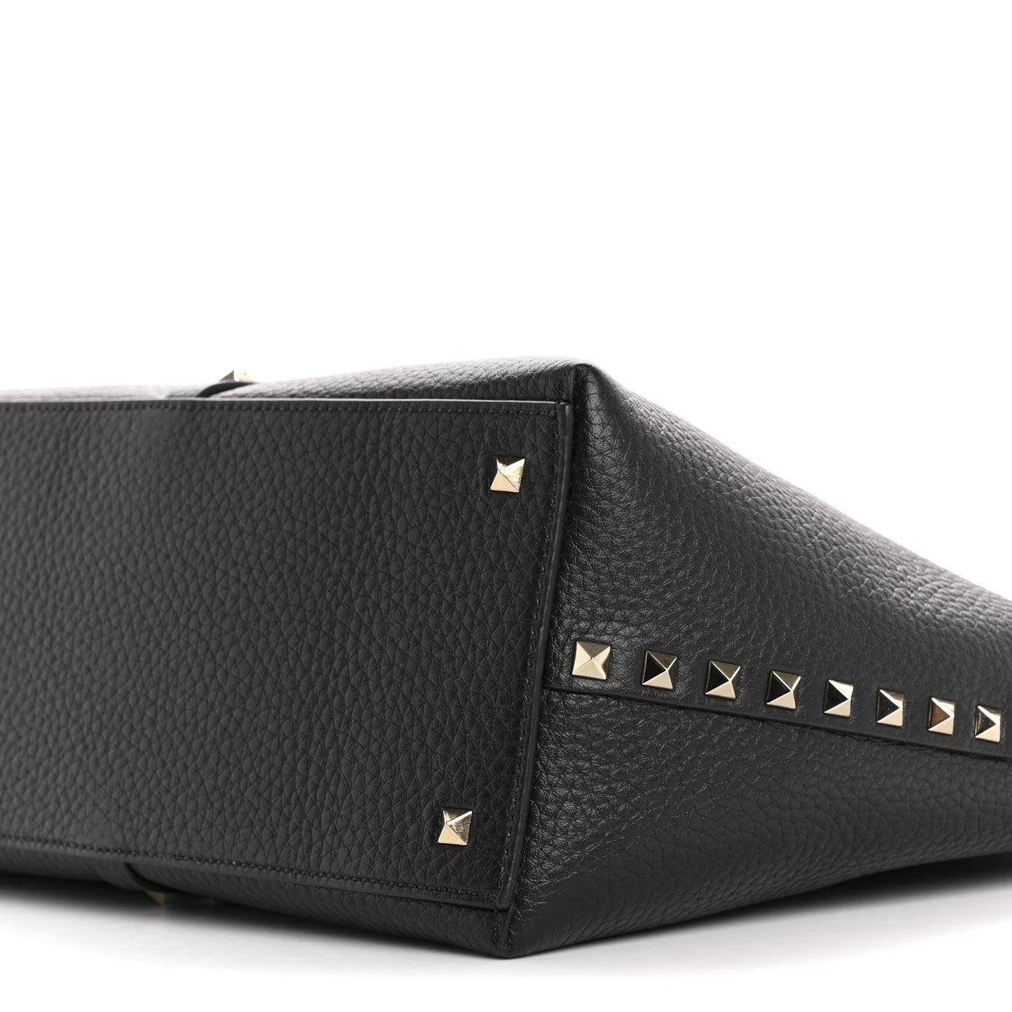 Grained Calfskin Rockstud Shopping Bag Black