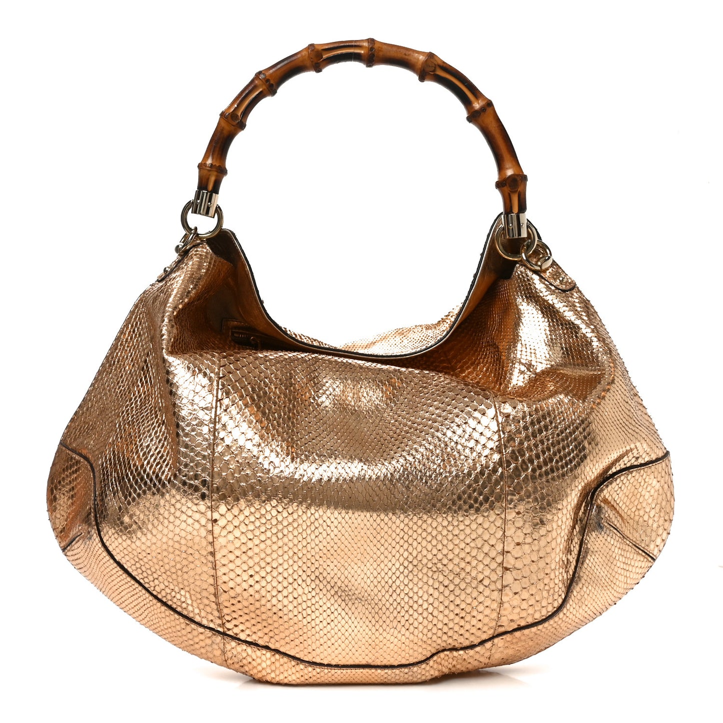 Metallic Snakeskin Peggy Bamboo Top Handle Hobo Rose Gold