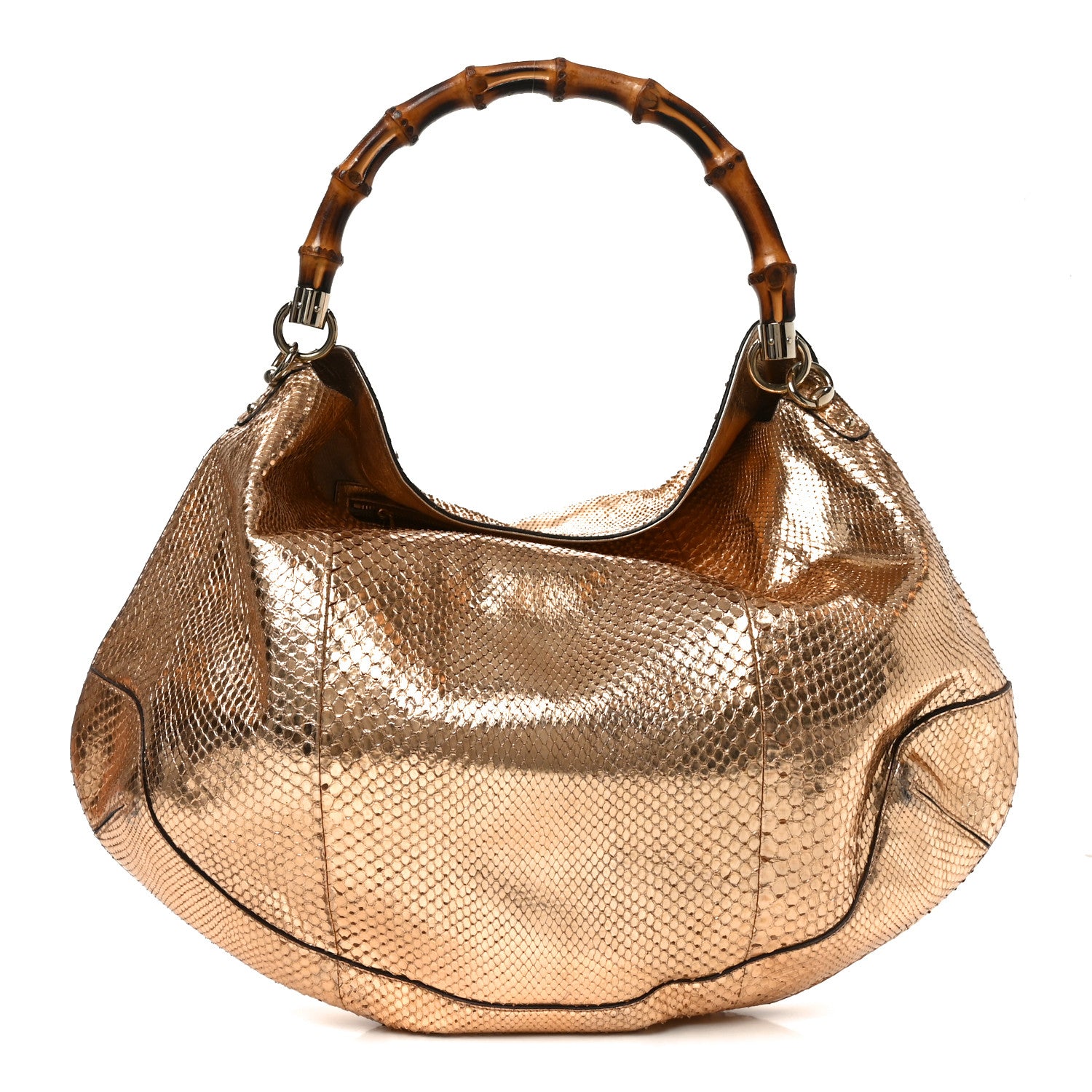 Gucci Metallic Snakeskin Peggy Bamboo Top Handle Hobo Rose Gold 1 of 14