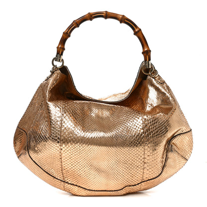 Gucci Metallic Snakeskin Peggy Bamboo Top Handle Hobo Rose Gold 1 of 14