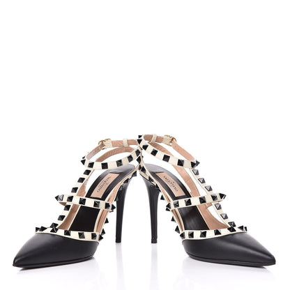 Valentino Garavani Calfskin Rockstud Ankle Strap 100mm Pumps 37.5 Black Light Ivory 5 of 15