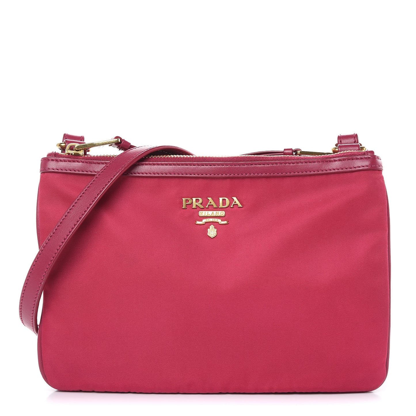 Tessuto Nylon Soft Calf Double Zip Crossbody Bag Ibisco