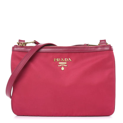 Prada Tessuto Nylon Soft Calf Double Zip Crossbody Bag Ibisco 1 of 11