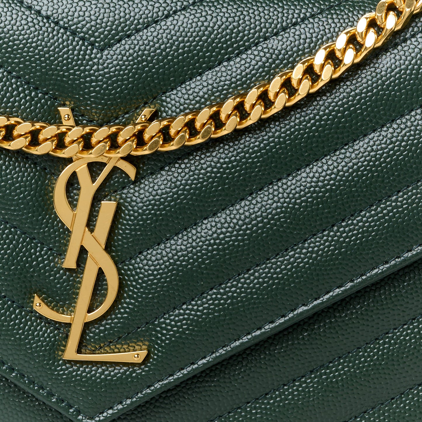Grain De Poudre Matelasse Chevron Monogram Chain Wallet Dark Green