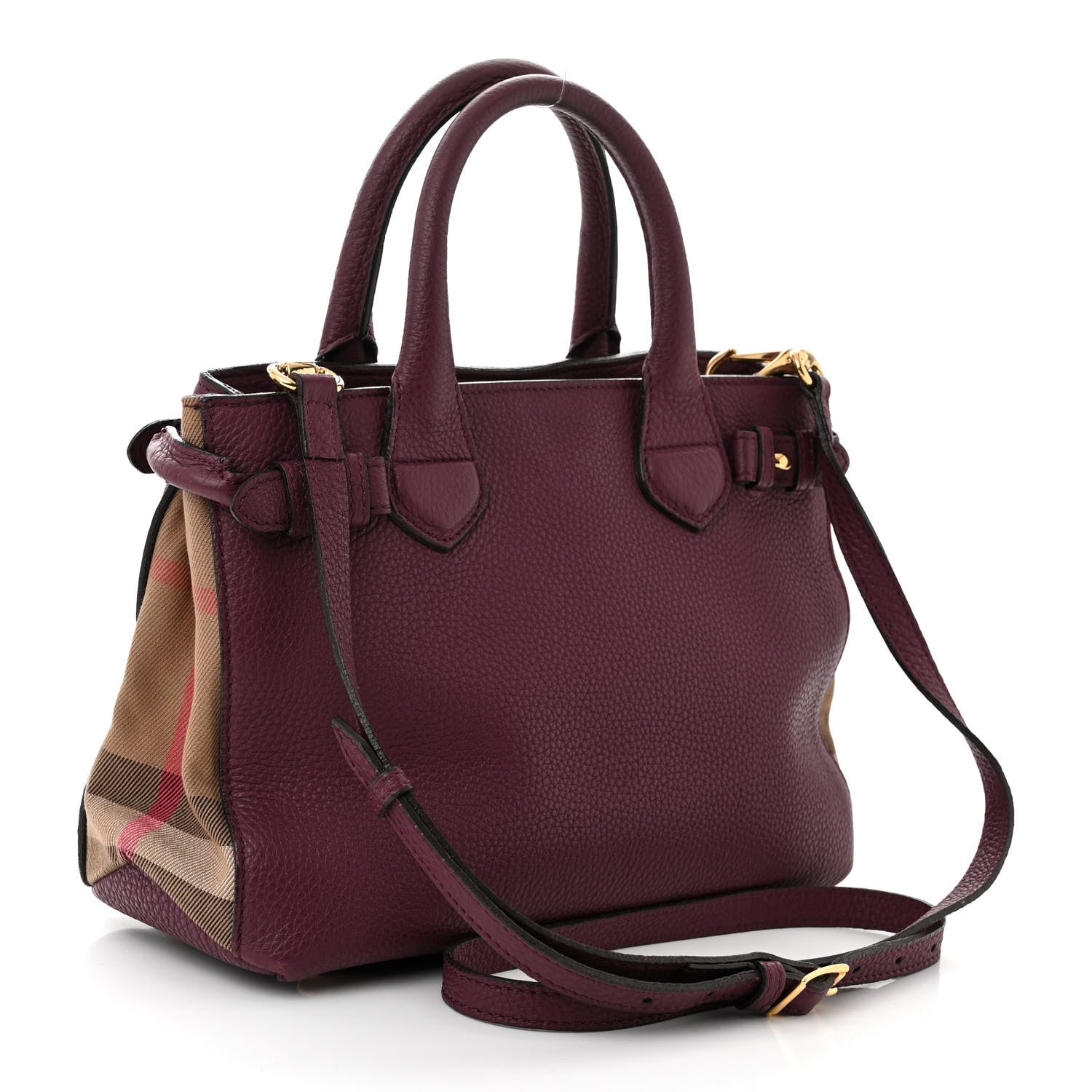 Burberry Grainy Calfskin House Check Small Banner Tote Elderberry 3 of 12