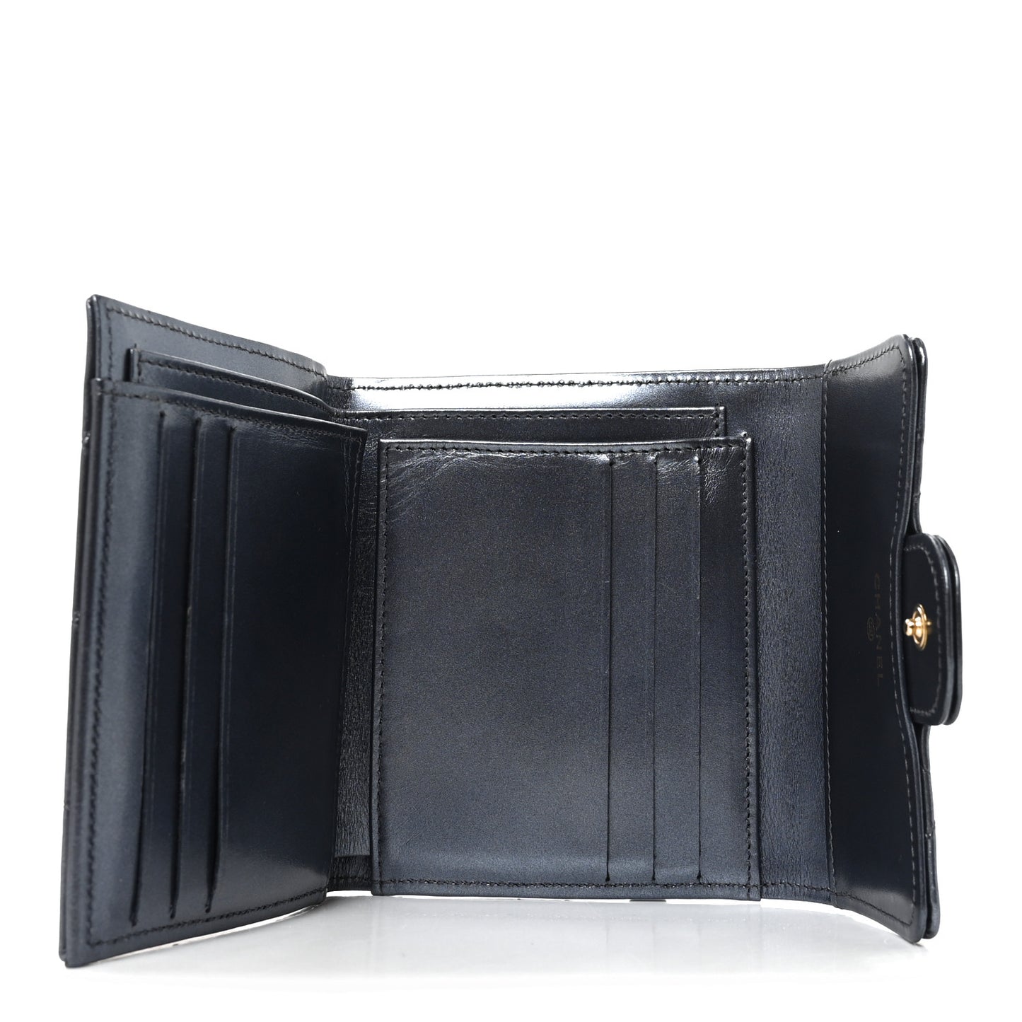 Iridescent Lambskin Quilted Compact Flap Navy