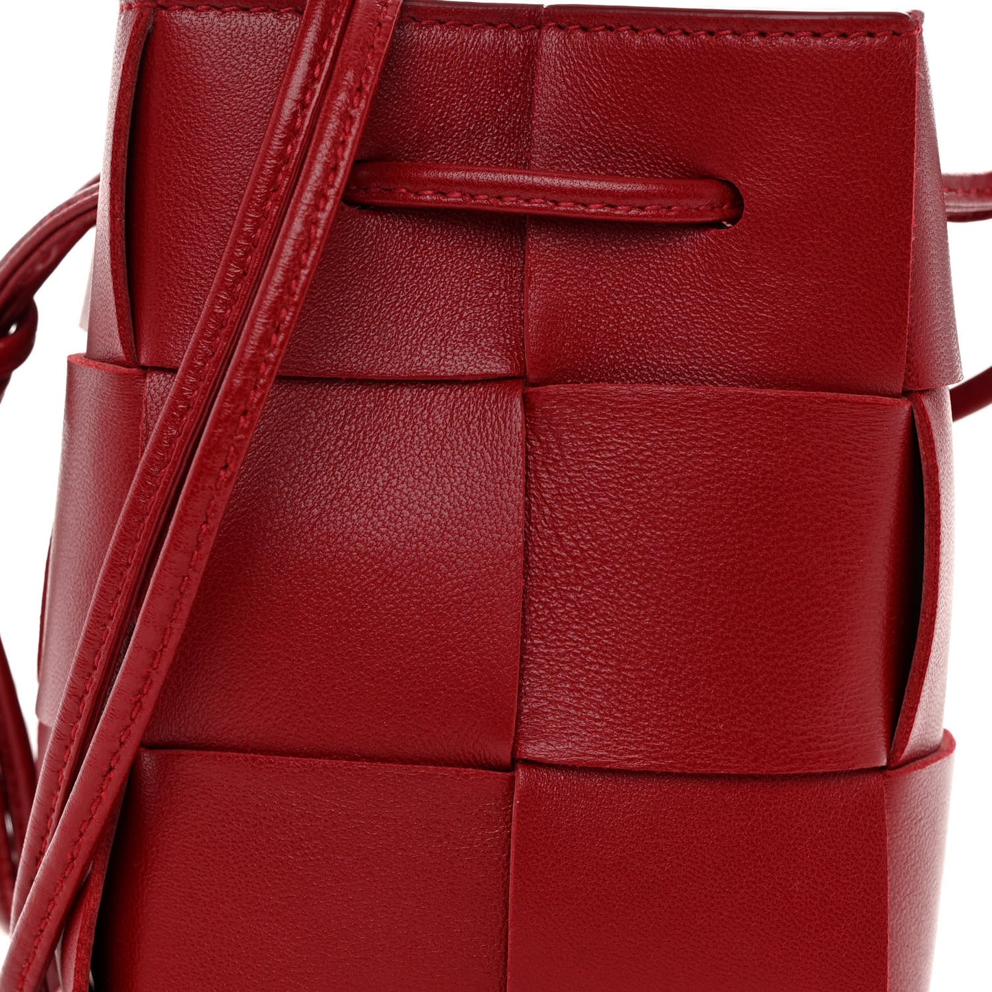 Nappa Maxi Intrecciato Mini Cassette Bucket Bag Dark Red