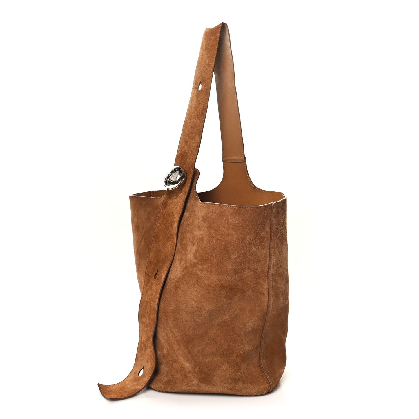 Suede Calfskin Large Pebble Bucket Bag Tobacco
