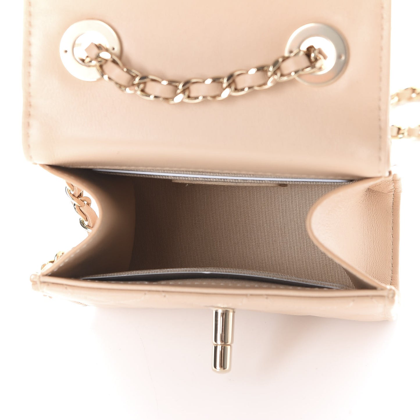 Lambskin Quilted Mini Trendy CC Clutch With Chain Beige