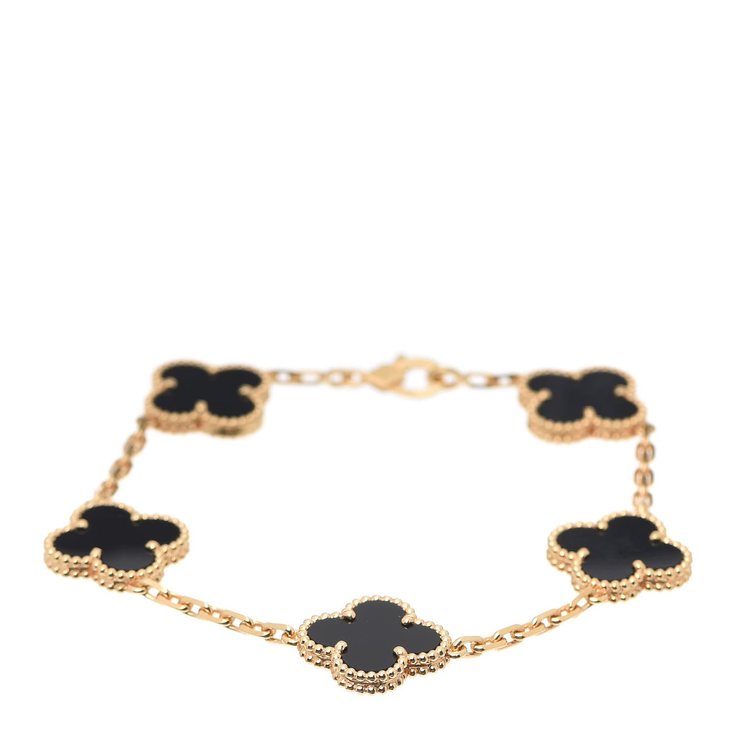 Van Cleef & Arpels 18K Yellow Gold Black Onyx 5 Motifs Vintage Alhambra Bracelet 1 of 8