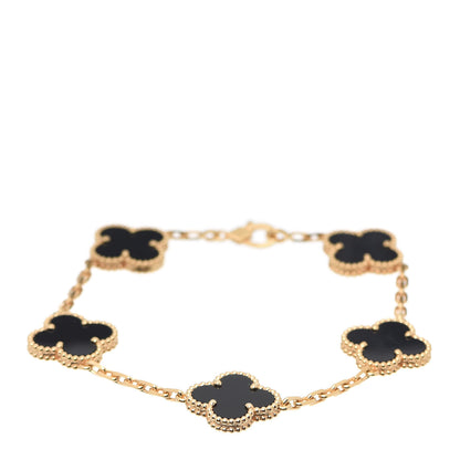 Van Cleef & Arpels 18K Yellow Gold Black Onyx 5 Motifs Vintage Alhambra Bracelet 1 of 8
