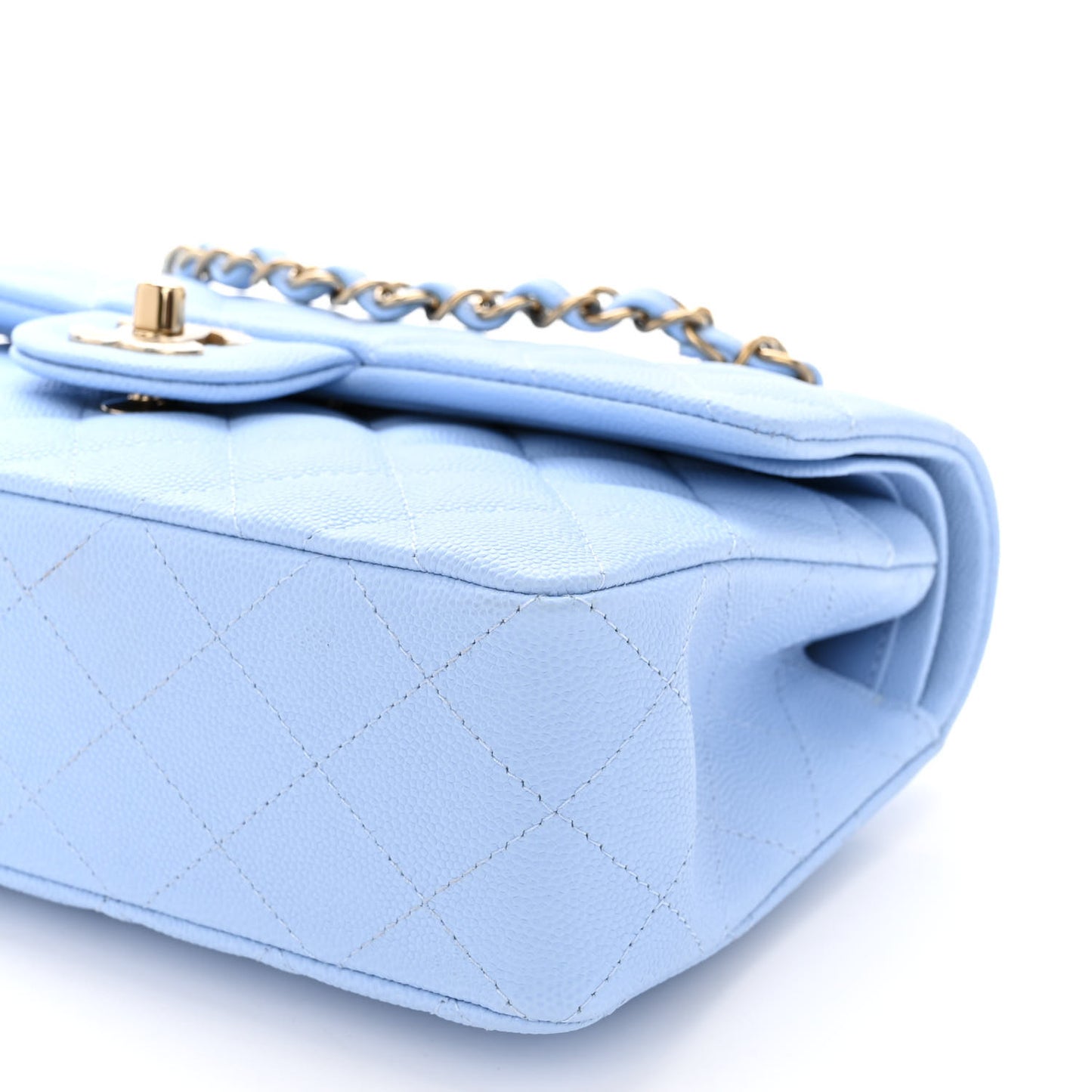 Caviar Quilted Small Double Flap Light Blue