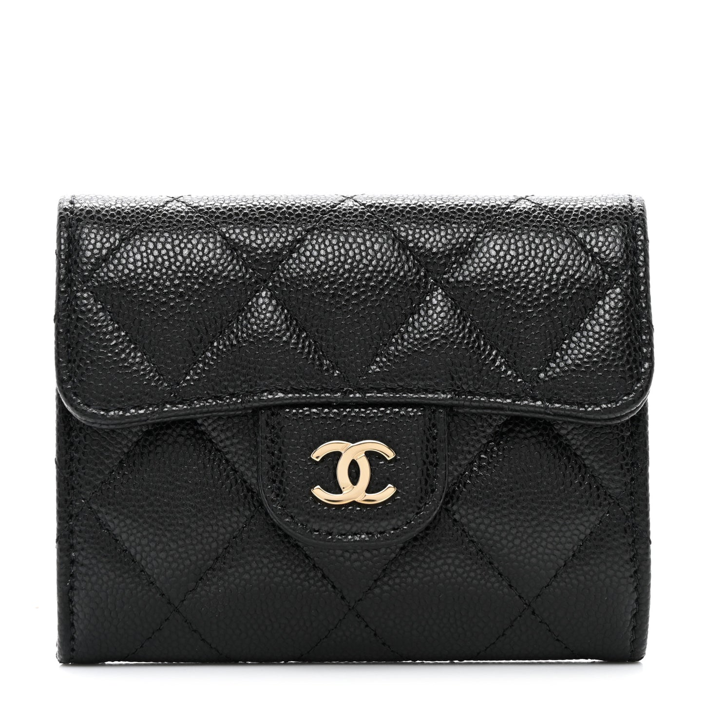 Caviar Quilted Flap Card Holder Wallet Black