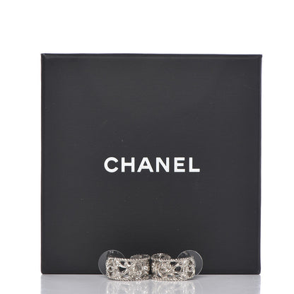 Chanel CC Camellia Hoop Earrings Silver 4 of 4